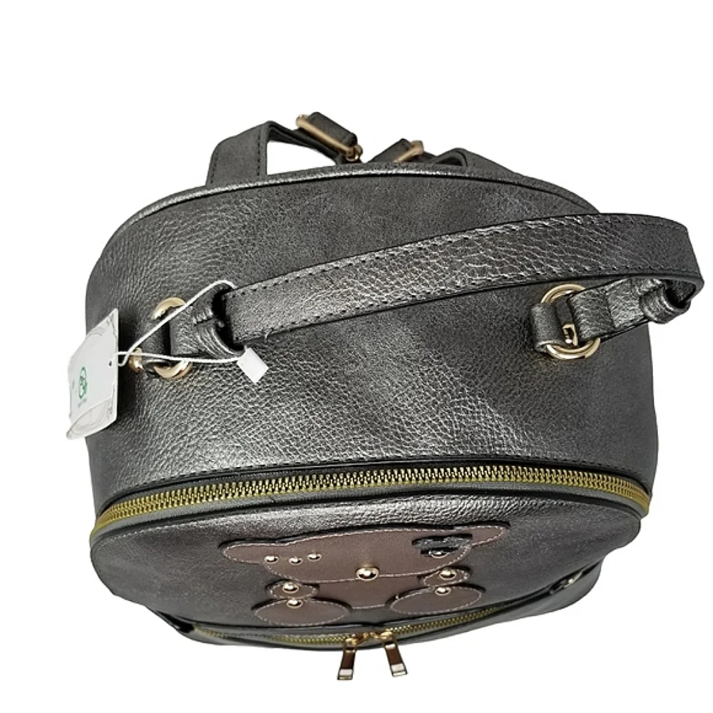 Metallic Pewter Bear Backpack and wallet set